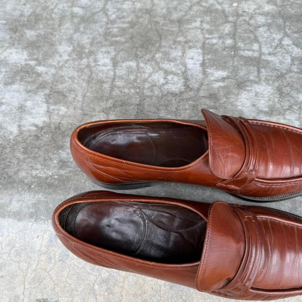 Vintage 80's Florsheim Burnt Orange slip on leather loafers size tagged 10 B - Picture 7 of 8
